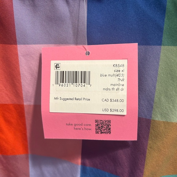 New Kate Spade sleeveless dress Costal Plaid Seer sucker. Size XL - Picture 2 of 3